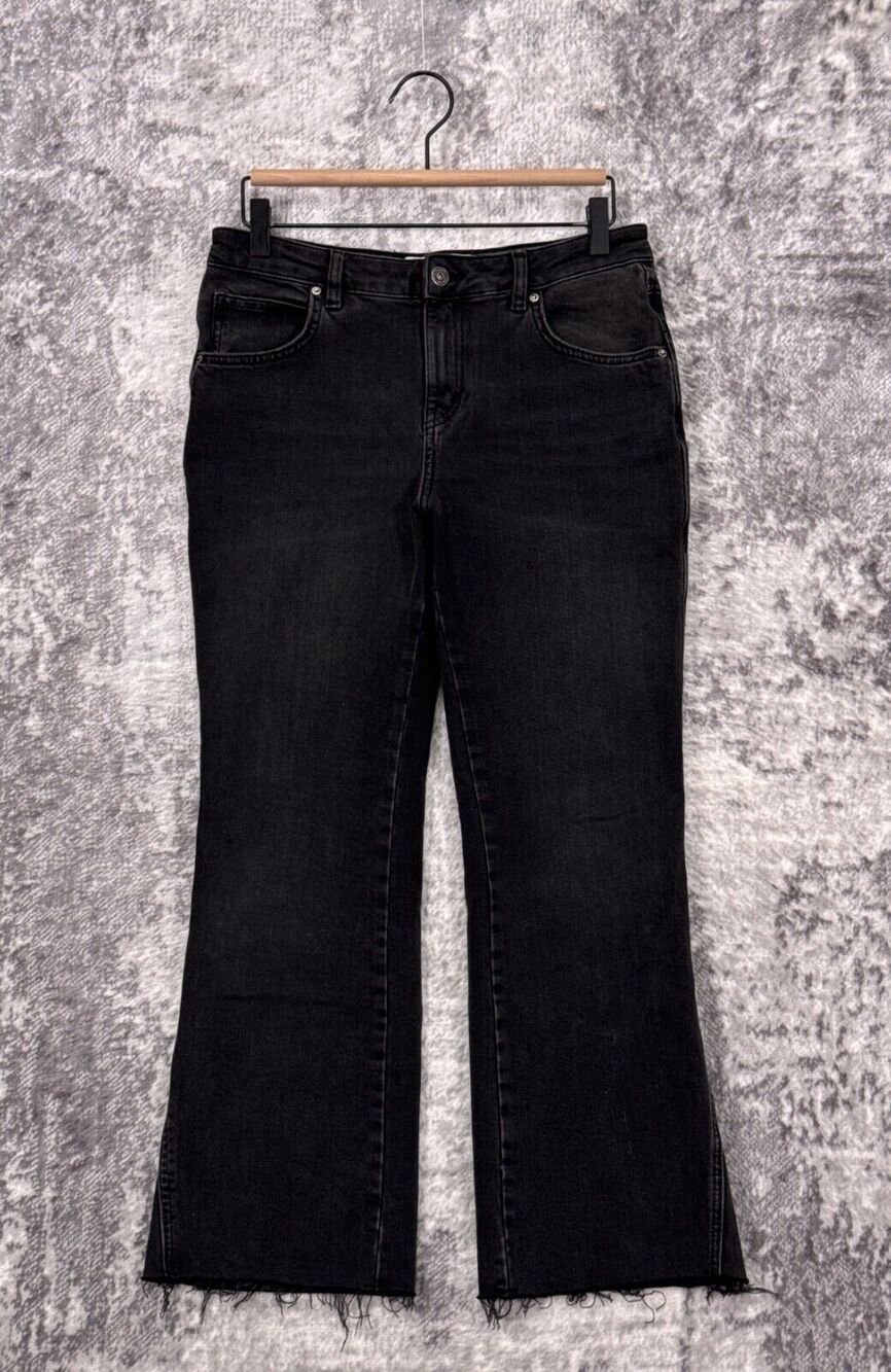 Free People Jeans 28 Womens High Rise Crop Flare Leg Raw Hem Black Denim